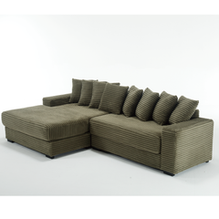 [NEW ARRIVED] [VIDEO PROVIDED] Oversized Two-Piece Couches, L Shaped Sofa, Corduroy, Left Chaise Daybed,with Armrests,Eight Throw Pillows,Corner Sofa,Easy To Assemble, Green