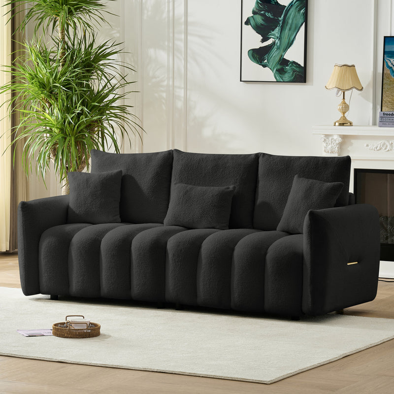 80.7 inch premium Teddy fabric sofa with 3 back pillows and 3 back cushions Solid wood frame 3 seat sofa with oversized upholstered chair for living room, bedroom, apartment and office