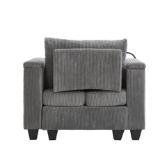 Convertible Chaise Lounge Sofa Chair Corduroy Sleeper with USB Ports, Cup Holders, Storage, Grey
