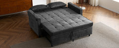 Contemporary 56.9' Loveseat Sofa Bed Sleeper with Reversible Backrest, Side Pockets, USB Ports, Phone Holder, Black Chenille