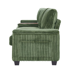 Modern 4-Seater Corduroy Sofa with USB Ports, Hidden Storage Arms, Flip-Top Cup Holders, Green, 133'