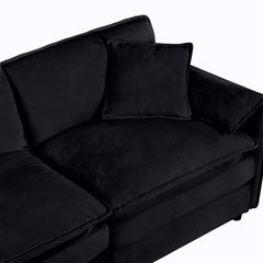 Modern Chenille Deep Seat Sectional Sofa Cloud Couch with Ottoman, Comfy Love Seat Upholstered Modular L Shaped Couch, Black