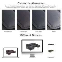 Modern U-shaped Sectional Sofa with Waist Pillows, 6-seat Upholstered Sleeper Sofa with Chaise Lounge in Velvet, 109.8*55.9', Gray