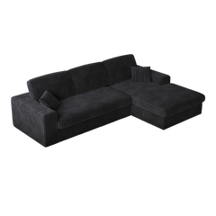 114.5'Modern Corduroy Modular foam Sofa, Recliner Seat reversible Sofa, 2-in-1 Sofa with Recliner and L-Shaped Sofa Combination with Three Cushion Neck Pillow Combination and Two Throw Pillows