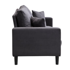 Modern Upholstered 74' High Resilience Three Seater Sofa, Dark Gray Corduroy with Wooden Frame