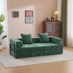 Floor Couch,Compression Sofa,Convertible Floor Sofa Bed-with Pillow Back Support Armrest,Comfy Futon Couch Lounge Sleeper Bed,Chenille fabric,for Living Room Bedroom (dark green)