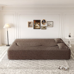 Modern Floor Sofa with 2 Pillows,Convertible Teddy Fabric Foam Filled Sleeper Sofa Bed,15 ' Full Size Folding Mattress for Living Room,Guest Bed,Playroom,No Assembly Required,Brown