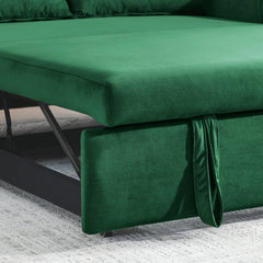 55' Modern Convertible Sofa Bed with 2 Detachable Arm Pockets, Velvet Loveseat Sofa with Pull Out Bed, 2 Pillows and Living Room Adjustable Backrest, Grid Design Armrests