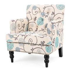 Vitality Club Chair with Button-tufted Diamond Stitching and Turned Legs, Blue and White