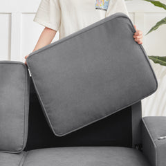 Modern Snowfleece Fabric 3-Seater Sofa with Cup Holders in Gray, 83.86'