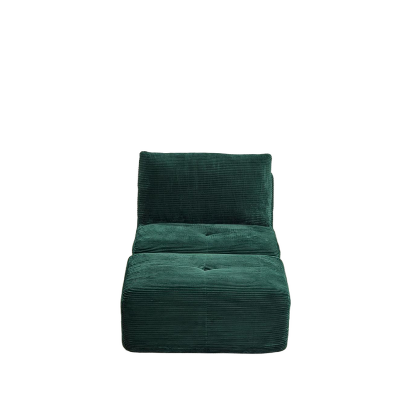 Modern Memory Foam Compressed Sofa,Single Chaise Longue for Living Room,Pet-Friendly Cloud Modular Sectional Sofa,Corduroy Fabric,Movable Ottoman,No assembly required,Green