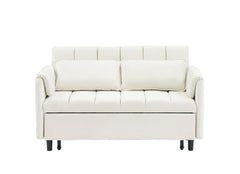 52 'beige modern velvet sofa, sofa pullout bed, small love seat casual sofa with back, pillow, pockets, living room furniture, 3 in 1 convertible sleep sofa bed.