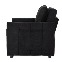 Upholstered Convertible Sleeper Sofa with 5-Position Backrest, Side Pockets, Storage, Black Chenille, 31.5'