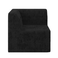 Modern Minimalist Corduroy Corner Sofa Sleeper Black Foam Upholstery Space-Efficient Design