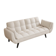 57 Inch Beige Velvet Sofa with Two Armrests and Cushioned Seat for Small Spaces
