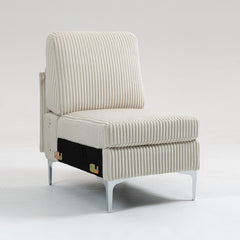 Modular Sectional Sofa Armless Seat Module, Corduroy Single Couch with Back Cushion, Beige