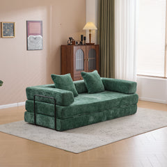 Floor Couch,Compression Sofa,Convertible Floor Sofa Bed-with Pillow Back Support Armrest,Comfy Futon Couch Lounge Sleeper Bed,Chenille fabric,for Living Room Bedroom (dark green)