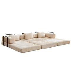 Compression Sofa,Convertible Floor Sofa Bed with Fixed-Shape Frame, Boneless Modular Sectional Sofa,No Assembly Required,Chenille fabric,for Living Room Bedroom,Beige