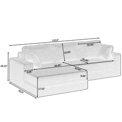 Modern Minimalist L-Shape Modular Sectional Sofa Bed with Corduroy Fabric in Black