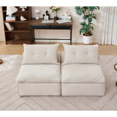 [NEW ARRIVED] [VIDEO PROVIDED]Modular Sofa,No Armrests,At will DIY,Soft Chenille Fabric,Neck Pillow-Back Lounge Sofa Chair,Reading Nook, or Apartment Living, Lumbar Pillow,2 Seats,Upholstered,Beige