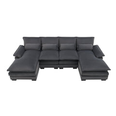 Modern U-shaped Sectional Sofa with Waist Pillows, 6-seat Upholstered Sleeper Sofa with Chaise Lounge in Velvet, 109.8*55.9', Gray