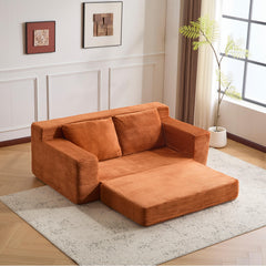 Loveseat Sofa, Comfortable Deep Seat Sofa Bed, Modern Small Corduroy Couch for Living Room Bedroom,Reversible Cushion with Pillows,No Assembly Required,Orange