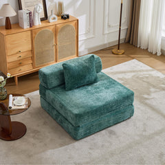 Compression Sofa,Convertible Floor Sofa Bed with Fixed-Shape Frame,Single Seater Boneless Modular Sectional Sofa,No Assembly Required,Chenille fabric,for Living Room Bedroom,Dark Green