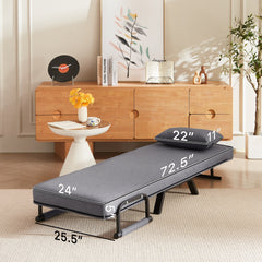 Convertible Folding Chair Bed with Adjustable Backrest and Pillow, Light Grey Linen for Small Spaces