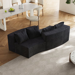 Corduroy curved sectional sofa with four pillows,Curved Symmetrical Modular Semi Circular Sofa Sectional for bedroom, living room, office for leisure or nap, reading room, and lobby(Two modules)