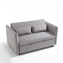 3 in 1 Convertible Sleeper Futon Sofa Bed, 55' Velvet Small Loveseat Lounge Couches with 2 Pillows, Reclining Backrest,Side Pockets for Living Room, Pull-Out Couch
