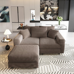82.7 ' Plush Corduroy 3-Seat Sofa, Modern Comfy Upholstered Sofa Cloud Couch, Deep Seat Couches with Soft Pillows and 1 Ottomans, Convertible Sofa Lounge Chair, for Living Room,Apartment,Office,Camel