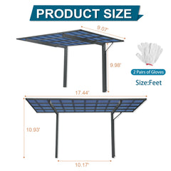 [10x17FT] Extra Large Heavy Duty Outdoor Aluminum Single Side Carport With Galvanized Metal Roof (SAK31279)
