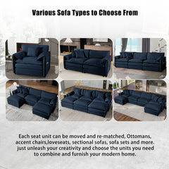 Modern Chenille Deep Seat Sectional Sofa Cloud Couch with Ottoman, Comfy Love Seat Upholstered Modular L Shaped Couch, Blue