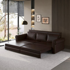 93.7 ' Pull Out Sofa Bed, 3-in-1 Faux Leather Convertible Sleeper Sofa with Nailhead Trim & Rolled Arm,Multi-Functional Sofa Bed for Living Room,Bedroom,Apartment,Office
