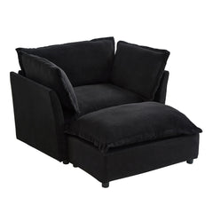 Modern Armchair Sofa 47' Cozy Upholstered Sofa Chair with Movable Ottoman, Black Chenille, Wide Seat & Curved Armrests