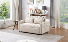 Convertible Sofa Bed Loveseat with USB Ports, Side Pockets, Cup Holders, Swivel Phone Holder, Beige, Bella Fabric
