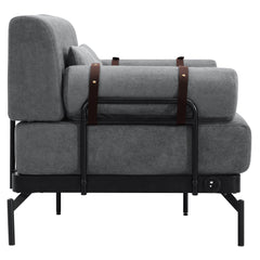 Modern Loveseat Sofa 59' Sofa Couch 2-Seater with USB Ports, Unique Cylindrical Armrests, Grey Chenille