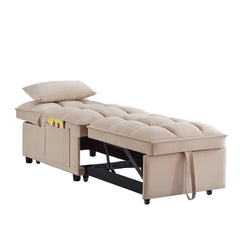4 in1 Multi-Function Single Sofa Bed with Storage Pockets,Tufted Single Pull-out Sofa Bed with Adjustable Backrest and Pillows ,Convertible  Chaise Lounge,Taupe