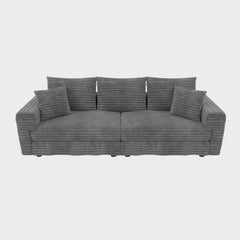 82.7 ' Plush Corduroy 3-Seat Sofa, Modern Comfy Upholstered Sofa Cloud Couch, Deep Seat Couches with Soft Pillows and 3 Ottomans, Convertible Sofa Lounge Chair, for Living Room,Apartment,Office,Grey