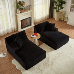 Compressible double chaise lounge - No Assembly Required, Fluffy Modern Sleeper Loveseat for Indoor Living Room Bedroom Reading