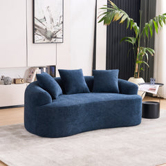 LY-025S Curved Loveseat Blue Full Compression Sponge Sofa, 30D Chenille No-Assembly Compact Sofa for Small Spaces & Apartments, 65'L, 300 lbs, 3 Pillows