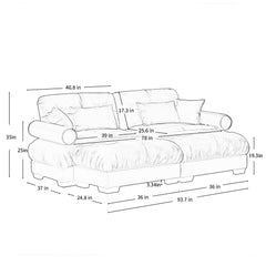 Modern Camel Velvet Two-Seater Sofa with Ottoman and Round Bolster Armrests