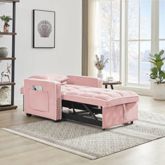 Modern Velvet Three-in-One Sofa Bed Chair with Adjustable Backrest in Pink