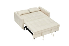 55-inch Beige velvet sofa bed, elegant and convenient, with storage pockets, cleverly interpreting the three-in-one conversion
