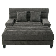 Modern Chaise Lounge Sofa 57.1' Sofa Bed with Adjustable Backrest and LED Light Strip, Grey Chenille Upholstered