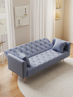 71-inch convertible love seat sofa, American vintage grey velvet material, suitable for small living room, bedroom, office
