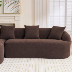 Compression Sponge L-Shape Sectional Sofa with Curved Chaise, Brown Modular Chenille Couch No Assembly Required, 30D High-Density for Living Room Bedroom Apartment Lounge.