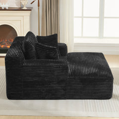 Modern Black Corduroy Chaise Lounge Sofa Bed with Removable Pillows, 48.8' Upholstered Sleeper Sofa