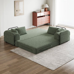 78.7-Inch Convertible Sleeper Sofa Bed with Cylindrical Pillow, Chenille Folding Mattress Couch with ,Folding Sofa Bed with Side Pocket, Floor Sofa Lounge Couch for Living Room Bedroom Lounge Studio