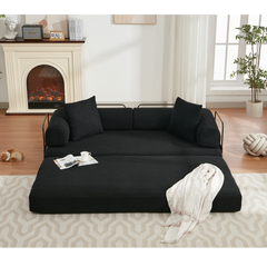 [NEW ARRIVED] [VIDEO PROVIDED] 78.5' Folding Convertible Out Sleeper Sofa Bed,4-in-1 DIY Combination Convertible Sofa,3 seat, Folding  Sofa, King Size , Bedroom,Apartment,Corduroy,Black
